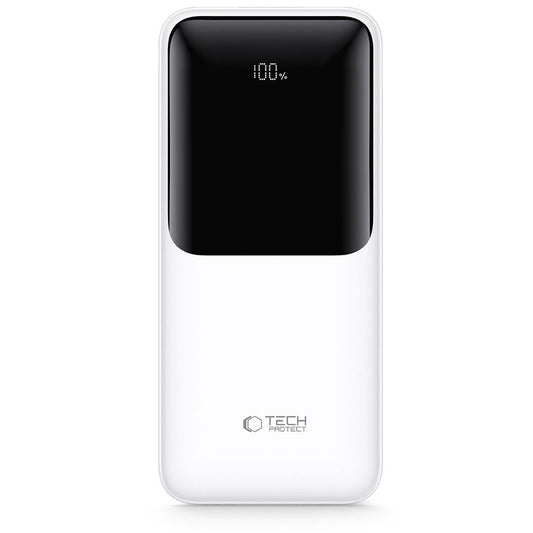 Ulkoinen akku Tech-Protect PB02, 20000mAh, 22.5W, QC + PD, 1 x USB-C - 2 x USB-A, Valkoinen