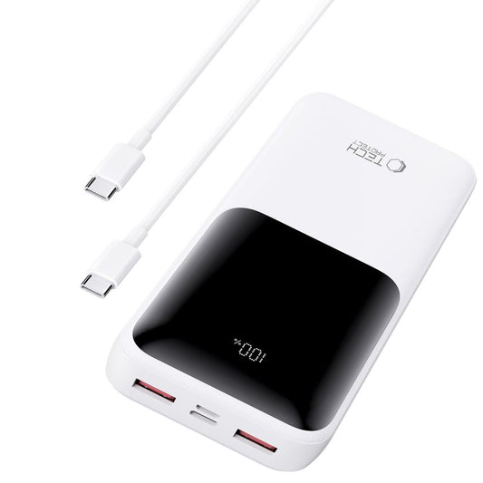 Ulkoinen akku Tech-Protect PB02, 20000mAh, 22.5W, QC + PD, 1 x USB-C - 2 x USB-A, Valkoinen