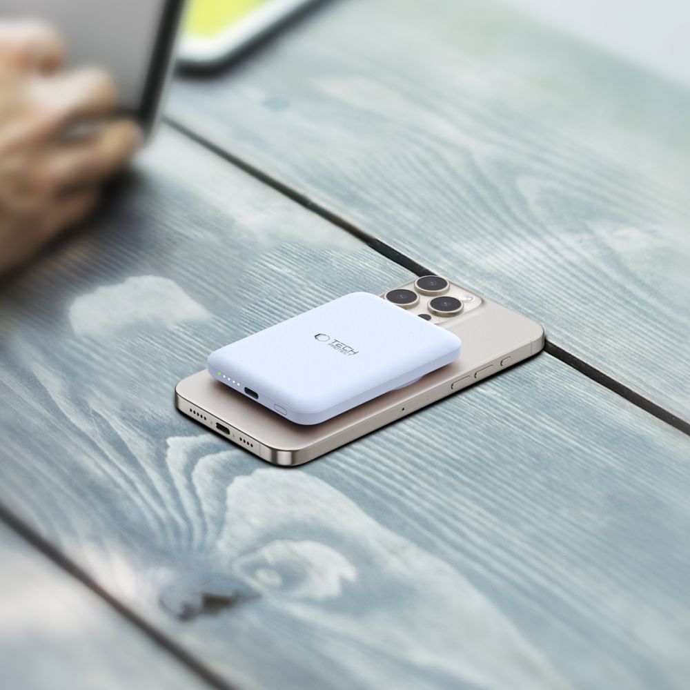 Ulkoinen langaton akku Tech-Protect PB10 LifeMag, 5000mAh, 15W, PD + FQI, 1 x QI - 1 x USB-C, sininen