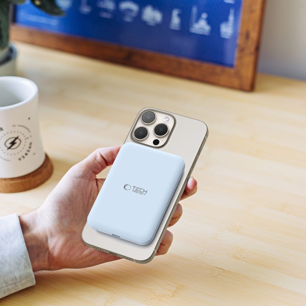 Ulkoinen langaton akku Tech-Protect PB10 LifeMag, 5000mAh, 15W, PD + FQI, 1 x QI - 1 x USB-C, sininen