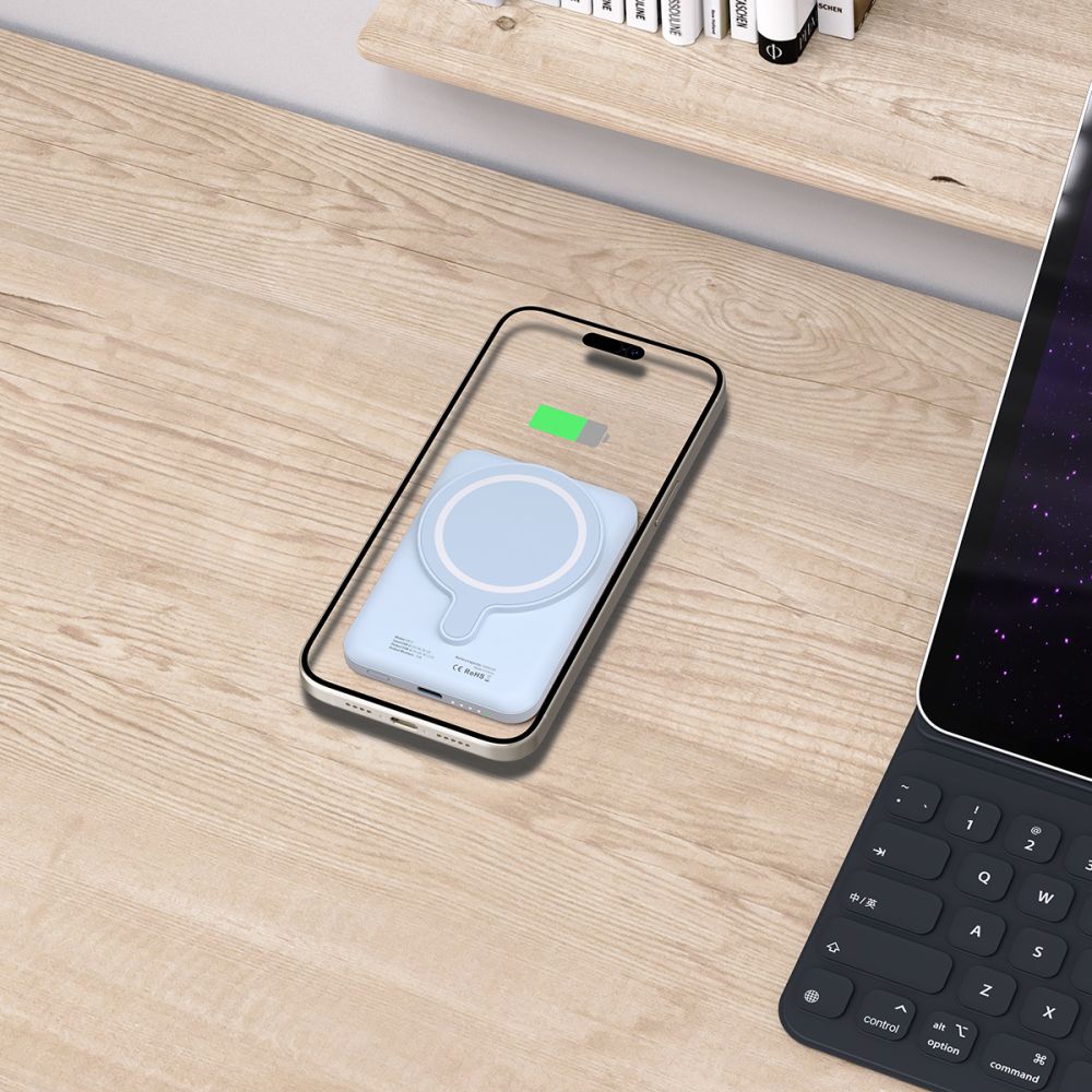 Ulkoinen langaton akku Tech-Protect PB10 LifeMag, 5000mAh, 15W, PD + FQI, 1 x QI - 1 x USB-C, sininen