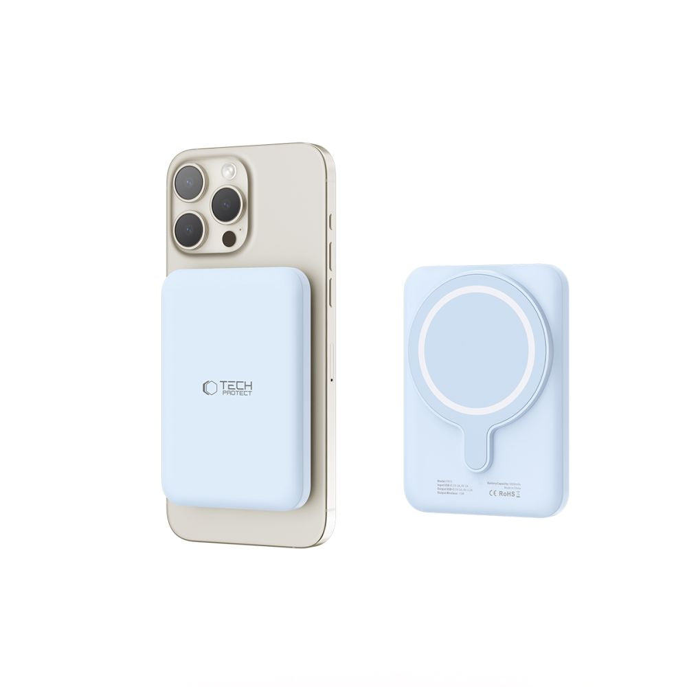 Ulkoinen langaton akku Tech-Protect PB10 LifeMag, 5000mAh, 15W, PD + FQI, 1 x QI - 1 x USB-C, sininen