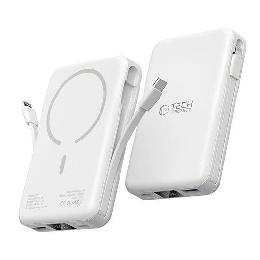 External Wireless Battery Tech-Protect PB31 LifeMag, 10000mAh, 15W, FQI, 1 x Lightning - 1 x QI - 1 x USB-A - 1 x USB-C, White