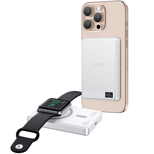 Tech-Protect PB33 LifeMag langaton ulkoinen akku, 5000mAh, 15W, FQI, 1 x QI - 1 x USB-C, harmaa