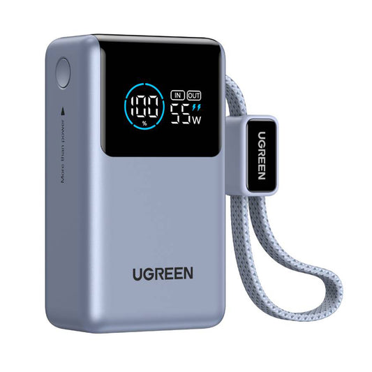 UGREEN Nexode Pro PB727 (75701B) ulkoinen akku, 10000mAh, 55W, QC + PD, 1 x USB-A - 2 x USB-C, harmaa