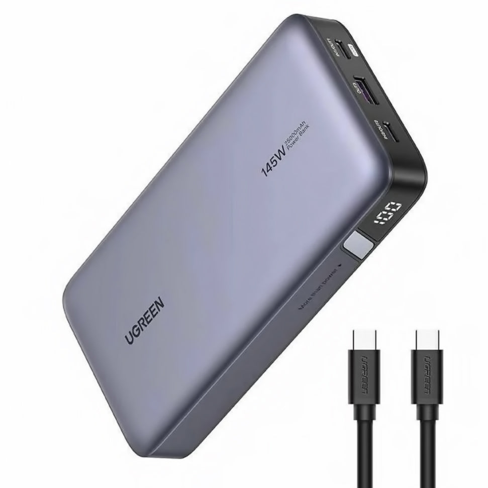 Ulkoinen akku UGREEN PB205, 25000mAh, 145W, QC + PD, 1 x USB-A - 2 x USB-C, Harmaa
