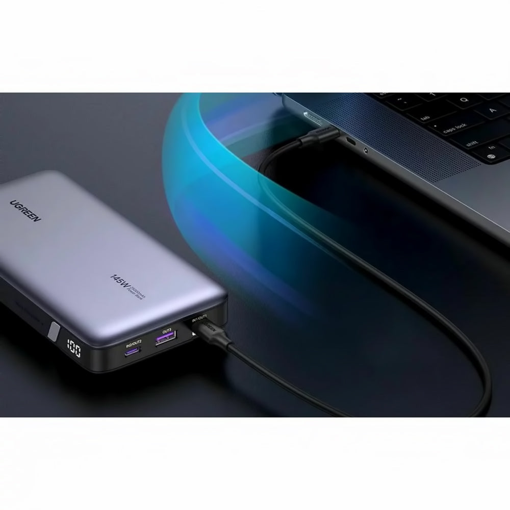 Ulkoinen akku UGREEN PB205, 25000mAh, 145W, QC + PD, 1 x USB-A - 2 x USB-C, Harmaa