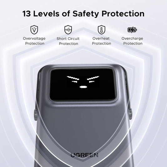 UGREEN PB572 Uno langaton ulkoinen akku, 10000mAh, 20W, PD + FQI, 1 x QI - 1 x USB-C, Harmaa