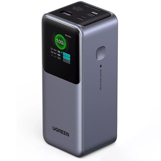 UGREEN PB721 Ulkoinen Akku, 20000mAh, 130W, QC + PD, 1 x USB-A - 2 x USB-C, Harmaa
