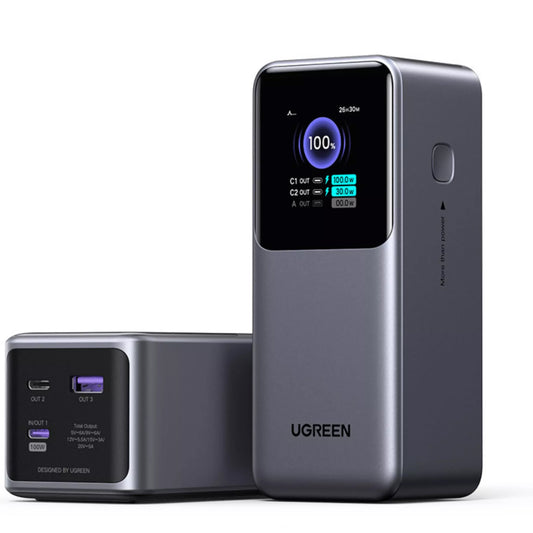UGREEN PB721 Ulkoinen Akku, 20000mAh, 130W, QC + PD, 1 x USB-A - 2 x USB-C, Harmaa