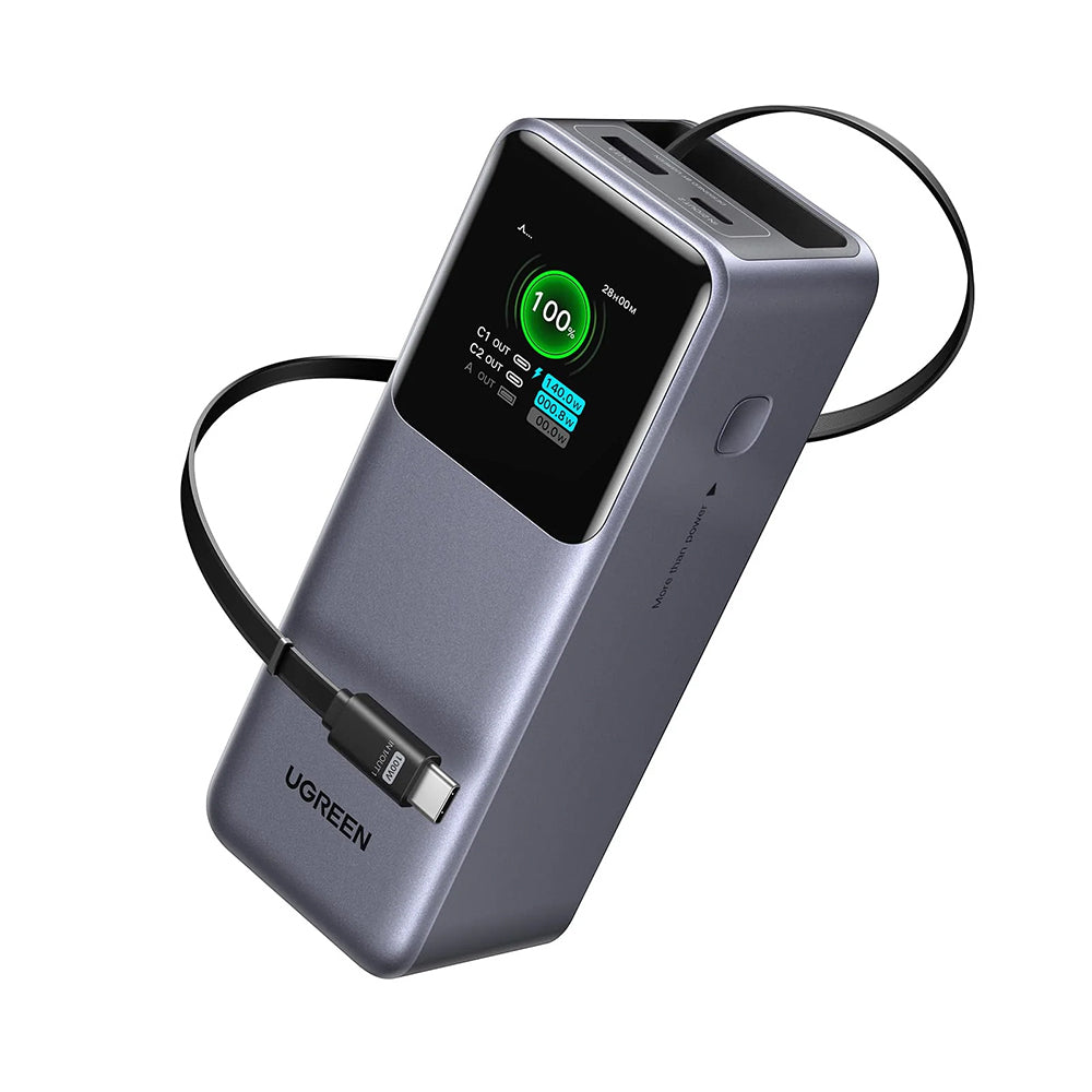 UGREEN PB726 (55987B) Ulkoinen Akku, 20000mAh, 165W, QC + PD, 1 x USB-A - 2 x USB-C, Harmaa