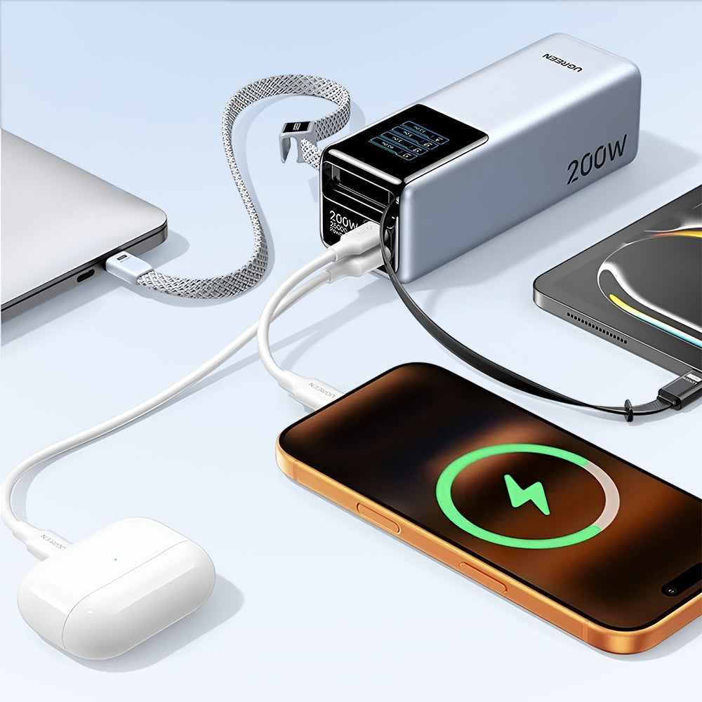 UGREEN PB728 (75702B) ulkoinen akku, 25000mAh, 200W, QC + PD, 1 x USB-A - 3 x USB-C, harmaa