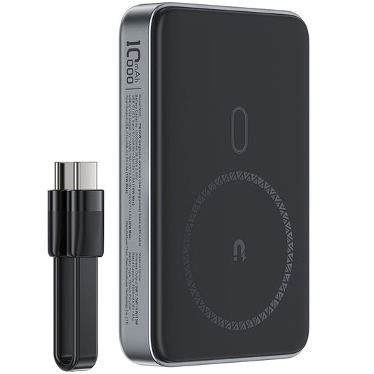 Langaton ulkoinen akku Acefast M10, 10000mAh, 30W, PD + FQI, 1 x QI - 2 x USB-C, Musta
