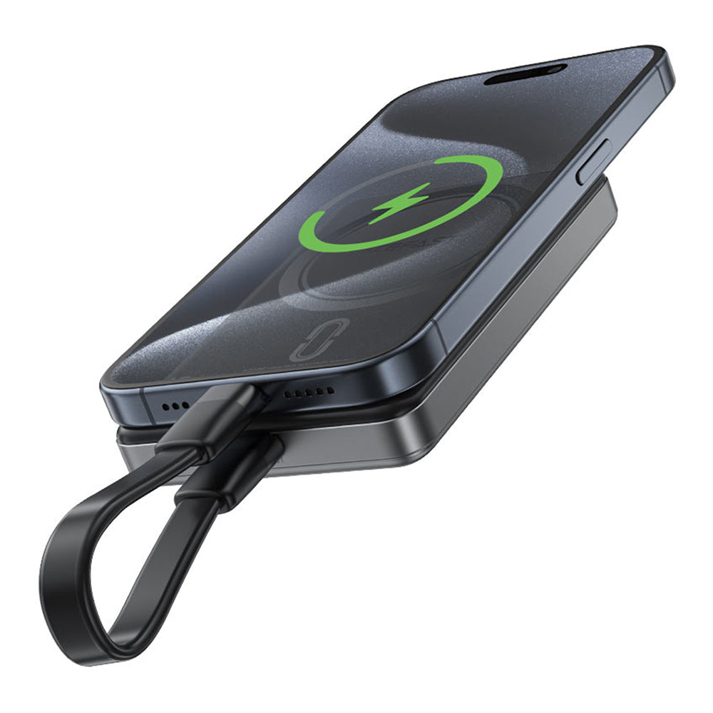 Langaton ulkoinen akku Acefast M12, 10000mAh, 20W, PD + FQI, 1 x QI - 1 x USB-C, Musta
