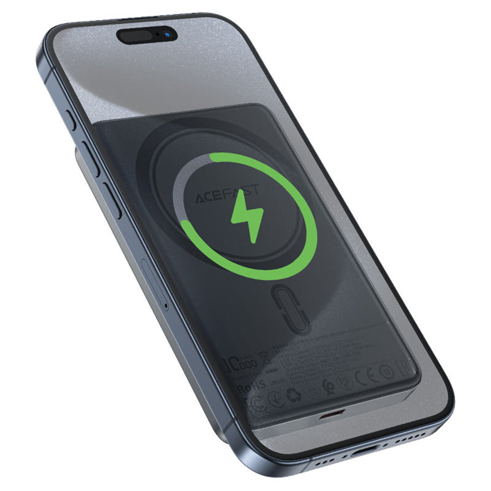Langaton ulkoinen akku Acefast M12, 10000mAh, 20W, PD + FQI, 1 x QI - 1 x USB-C, Musta