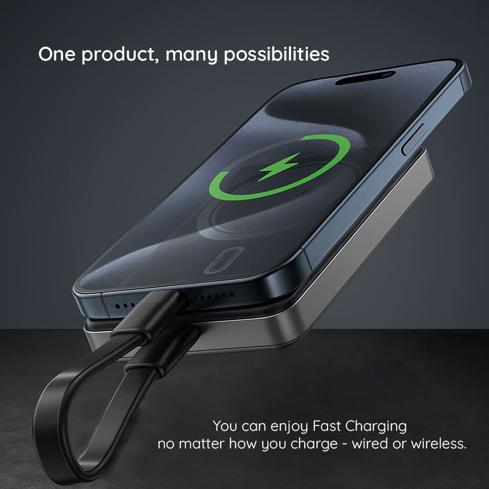 Langaton ulkoinen akku Acefast M12, 10000mAh, 20W, PD + FQI, 1 x QI - 1 x USB-C, Musta