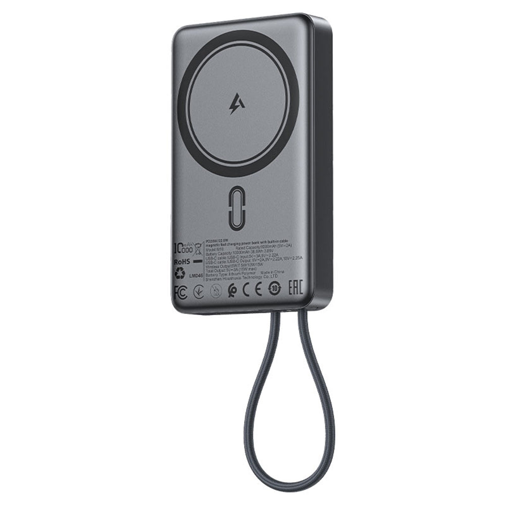 Langaton ulkoinen akku Acefast M18, 10000mAh, 22.5W, PD + FQI, 1 x QI - 2 x USB-C, Musta