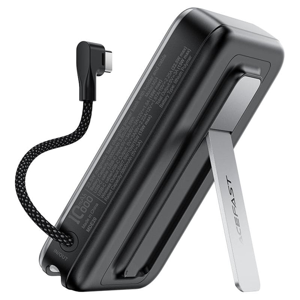 Langaton ulkoinen akku Acefast M24, 10000mAh, 22.5W, PD + FQI, 1 x QI - 2 x USB-C, Harmaa