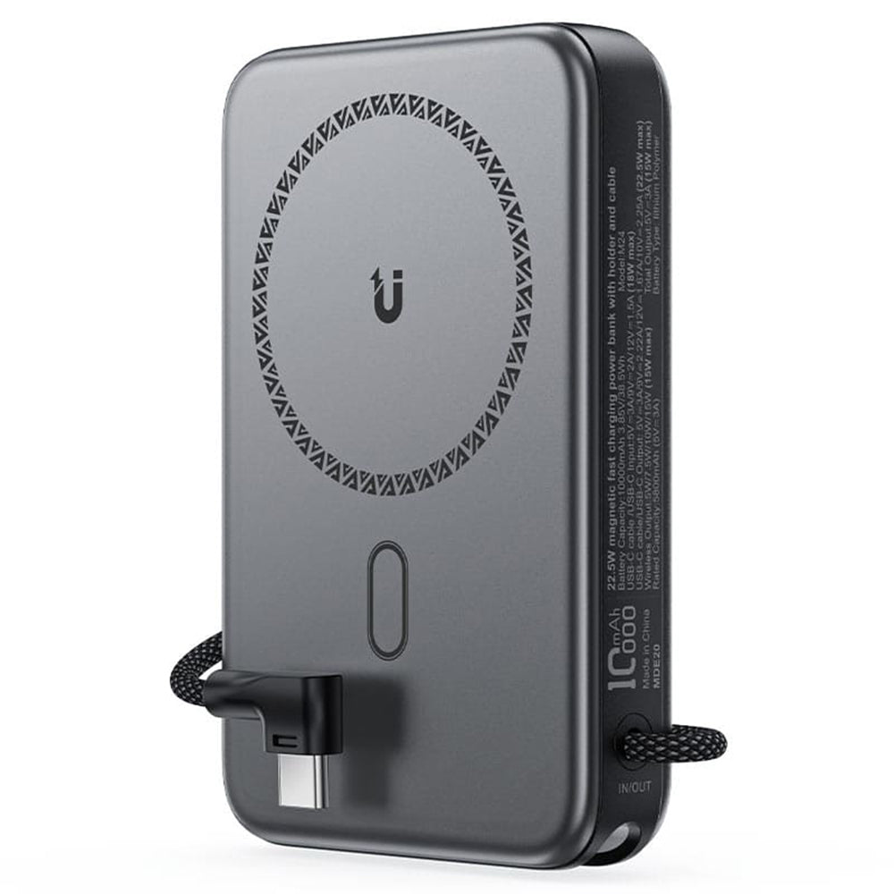 Langaton ulkoinen akku Acefast M24, 10000mAh, 22.5W, PD + FQI, 1 x QI - 2 x USB-C, Harmaa