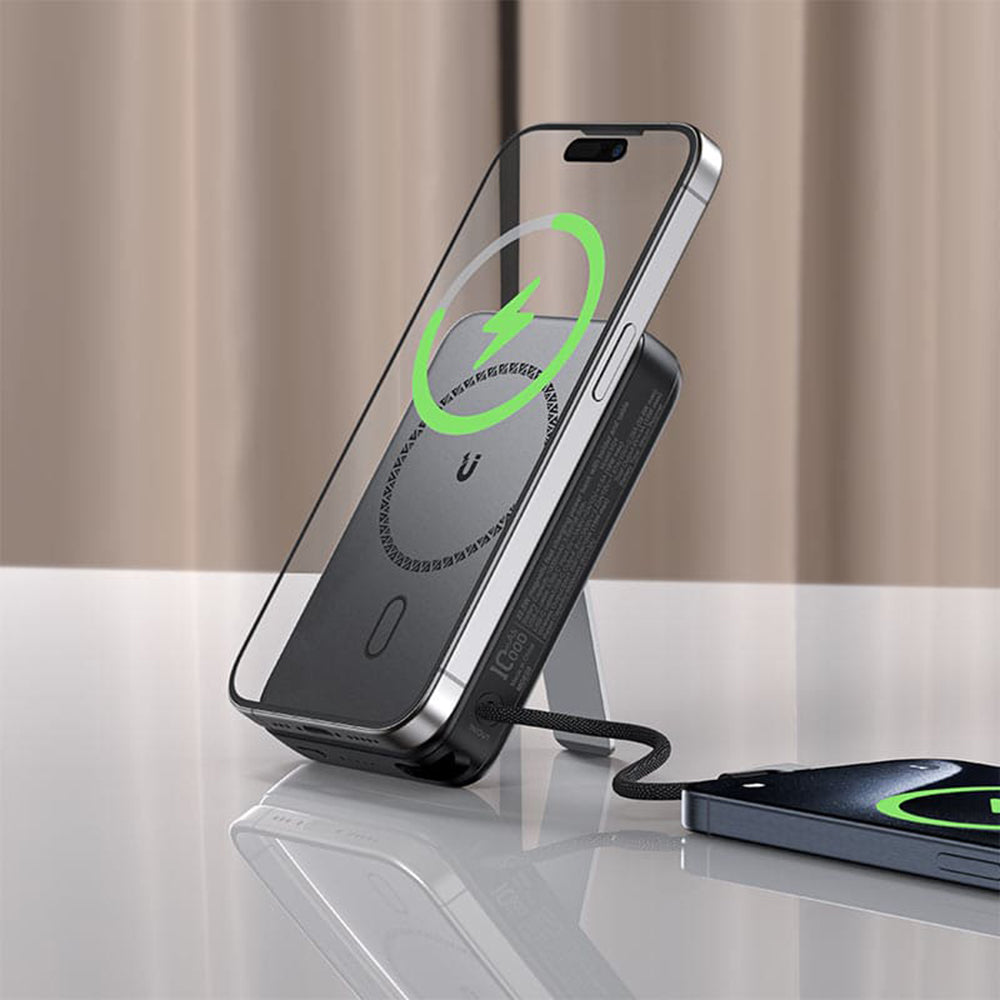 Langaton ulkoinen akku Acefast M24, 10000mAh, 22.5W, PD + FQI, 1 x QI - 2 x USB-C, Harmaa