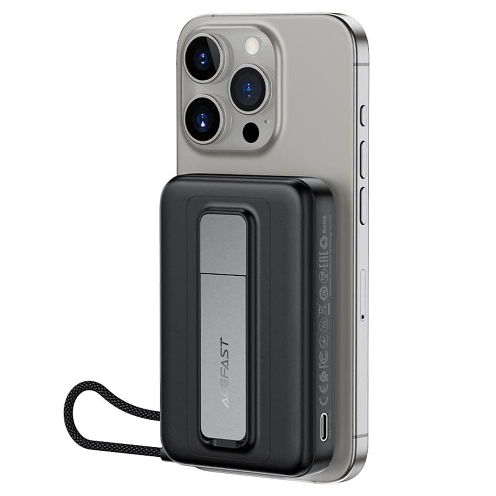 Langaton ulkoinen akku Acefast M24, 10000mAh, 22.5W, PD + FQI, 1 x QI - 2 x USB-C, Harmaa