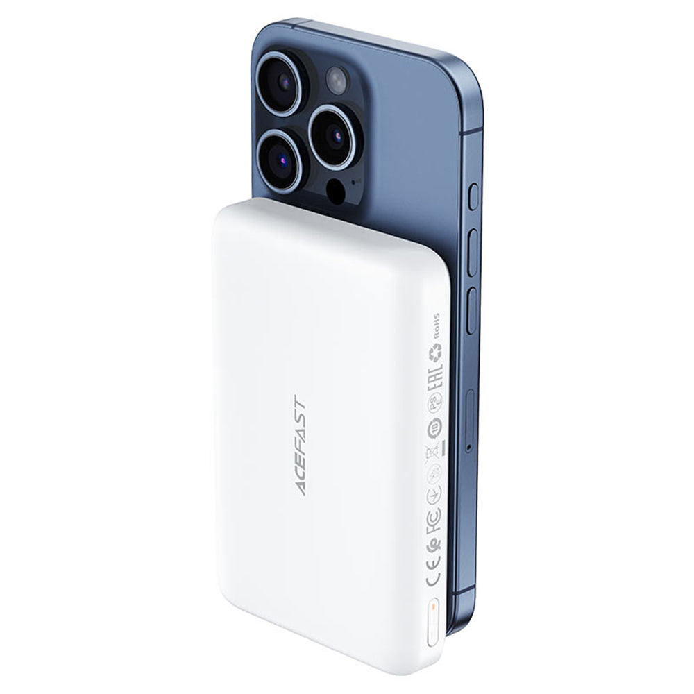 Acefast M26 Wireless External Battery, 10000mAh, 20W, PD + FQI, 1 x QI - 1 x USB-C, White