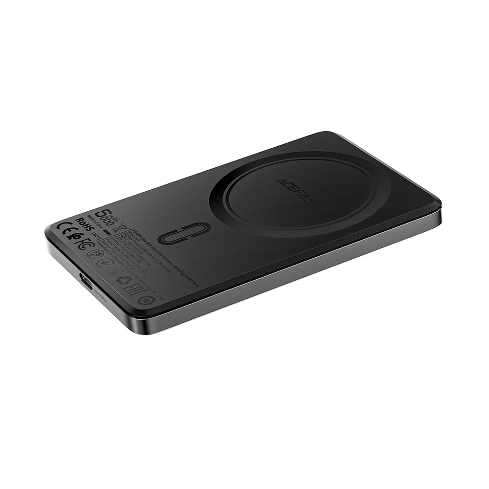 Langaton ulkoinen akku Acefast M8, 5000mAh, 18W, PD + FQI, 1 x QI - 1 x USB-C, Musta