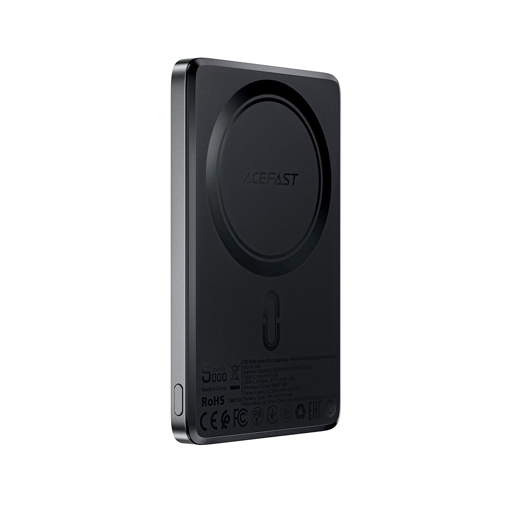 Langaton ulkoinen akku Acefast M8, 5000mAh, 18W, PD + FQI, 1 x QI - 1 x USB-C, Musta