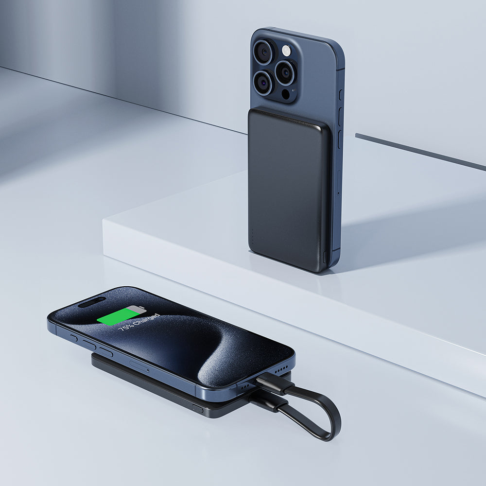 Langaton ulkoinen akku Acefast M8, 5000mAh, 18W, PD + FQI, 1 x QI - 1 x USB-C, Musta