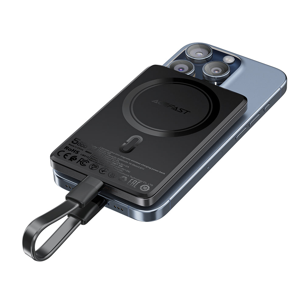 Langaton ulkoinen akku Acefast M8, 5000mAh, 18W, PD + FQI, 1 x QI - 1 x USB-C, Musta