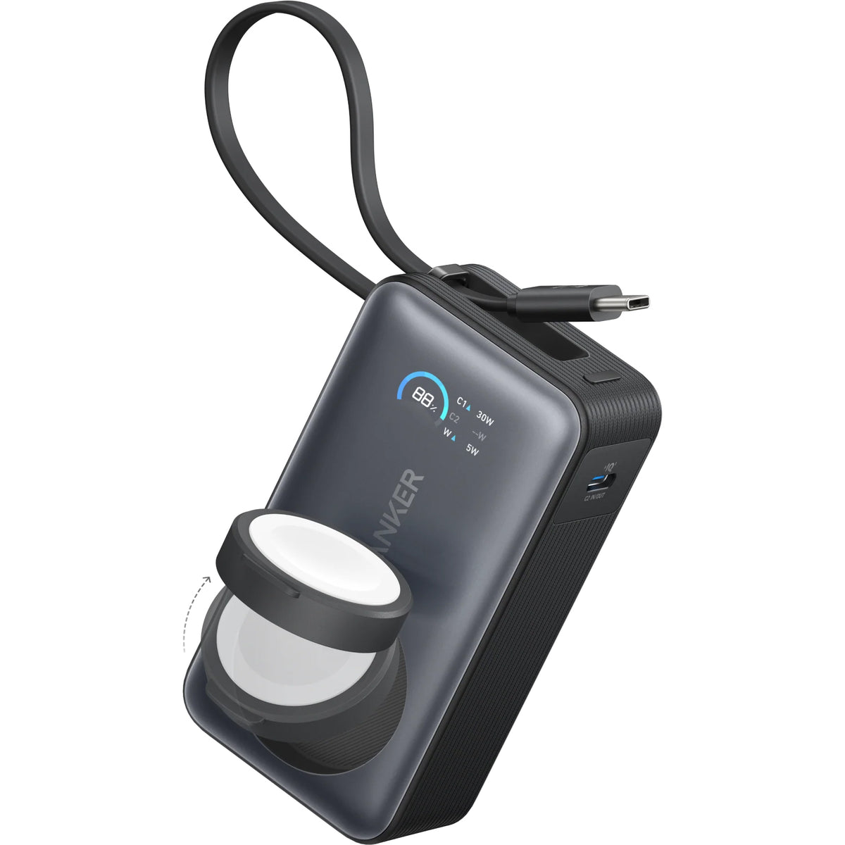 Anker MagGo langaton ulkoinen akku, 10000mAh, 35W, PD + QI, 1 x QI - 2 x USB-C, Musta A1657H11