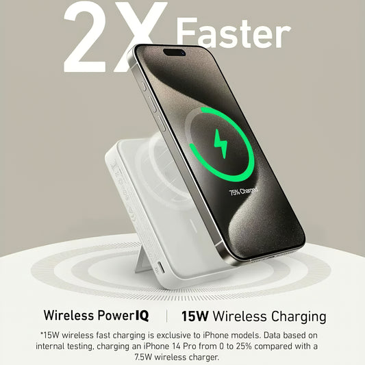 Anker MagGo Langaton ulkoinen akku, 10000mAh, 27W, PD + FQI, 1 x QI - 1 x USB-C, valkoinen A1654G21