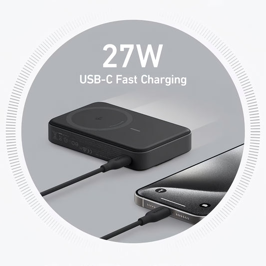 Anker MagGo Langaton ulkoinen akku, 10000mAh, 27W, PD + FQI, 1 x QI - 1 x USB-C, musta A1654G11