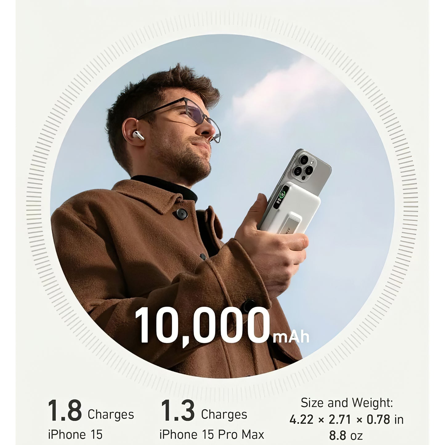 Anker MagGo Langaton ulkoinen akku, 10000mAh, 27W, PD + FQI, 1 x QI - 1 x USB-C, valkoinen A1654G21