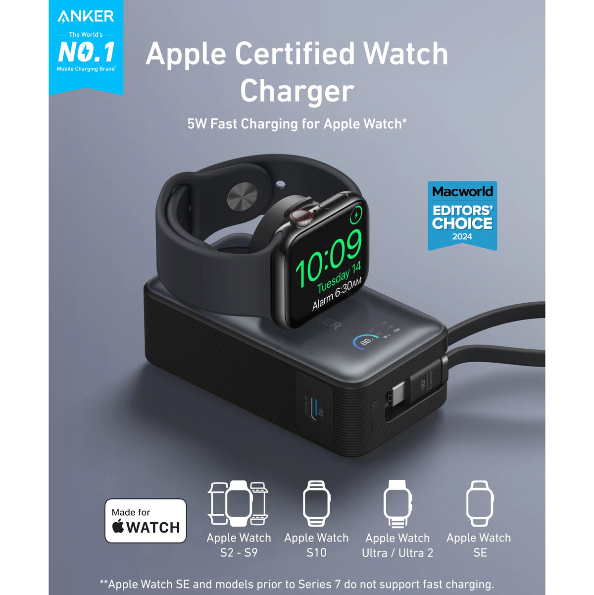 Anker MagGo langaton ulkoinen akku, 10000mAh, 35W, PD + QI, 1 x QI - 2 x USB-C, Musta A1657H11