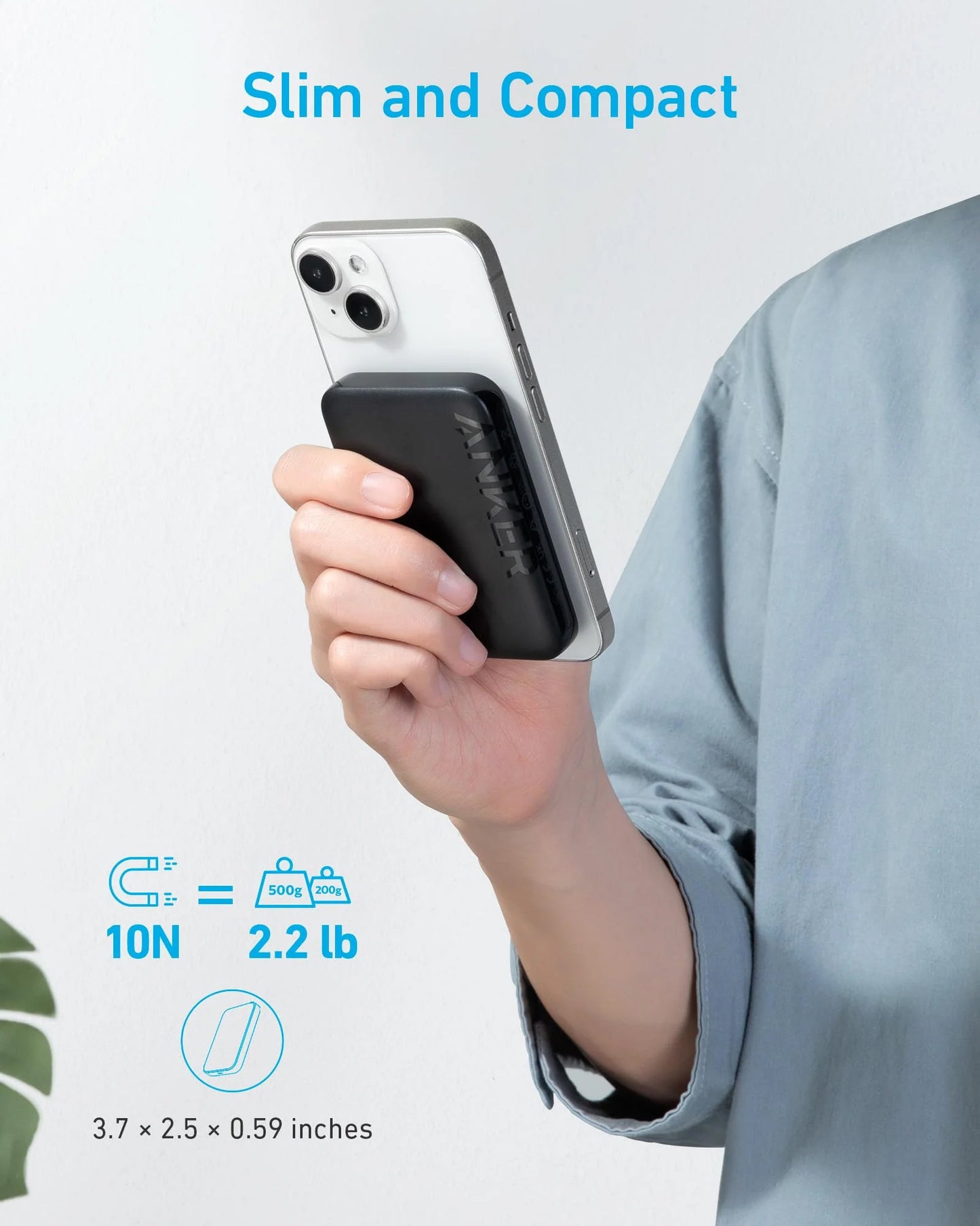 Anker 321 MagGo langaton ulkoinen akku, 5000mAh, 7.5W, PD + FQI, 1 x QI - 1 x USB-C, Musta A1616G11