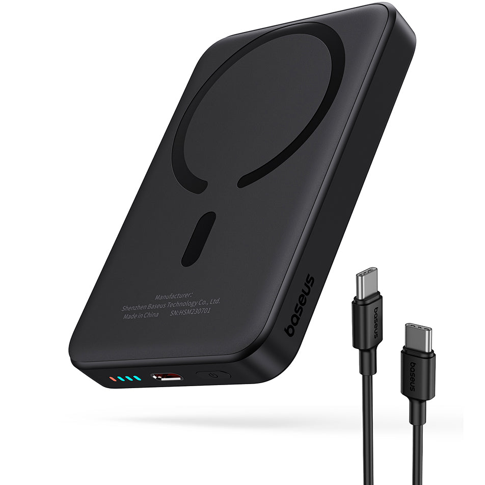 Ulkoinen langaton Baseus Magnetic Mini -akku, 10000mAh, 20W, PD + FQI, 1 x QI - 1 x USB-C, Musta P10059001113-00