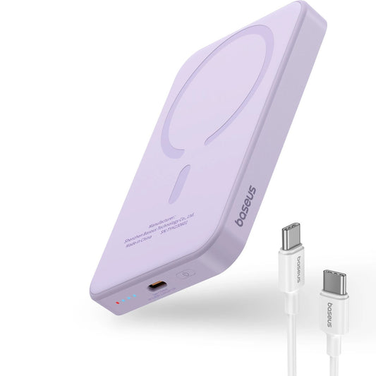 Baseus Magnetic Mini langaton ulkoinen akku, 5000mAh, 20W, PD + FQI, 1 x QI - 1 x USB-C, Violetti P10022107513