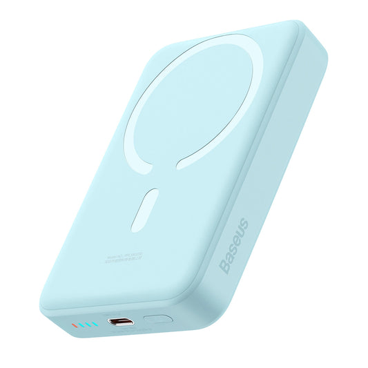 Baseus Magnetic Mini langaton ulkoinen akku, 10000mAh, 30W, PD + FQI, 1 x QI - 1 x USB-C, Sininen PPCX110203