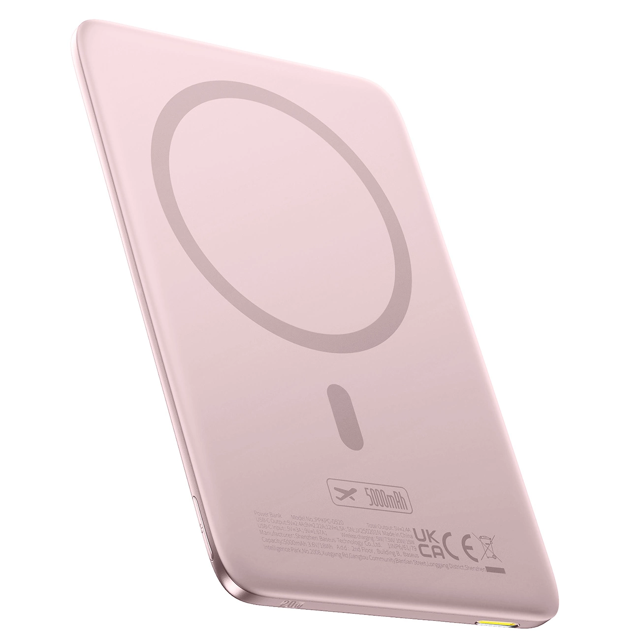 Langaton ulkoinen akku Baseus PicoGo AM41, 5000mAh, 20W, PD + FQI, 1 x QI - 1 x USB-C, Vaaleanpunainen