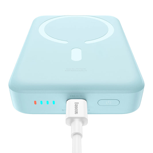 Baseus Magnetic Mini langaton ulkoinen akku, 10000mAh, 30W, PD + FQI, 1 x QI - 1 x USB-C, Sininen PPCX110203