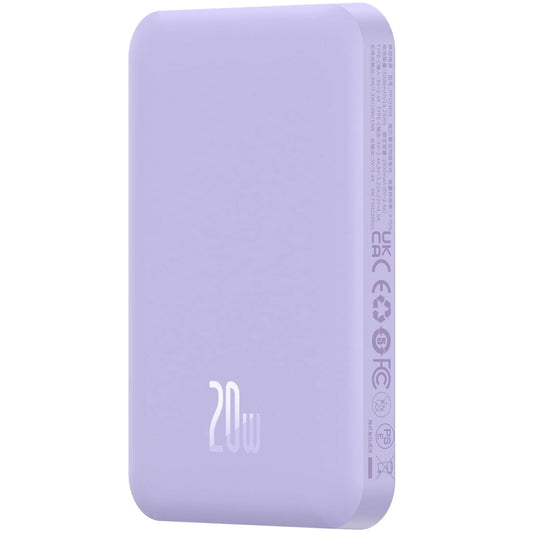 Baseus Magnetic Mini langaton ulkoinen akku, 5000mAh, 20W, PD + FQI, 1 x QI - 1 x USB-C, Violetti P10022107513