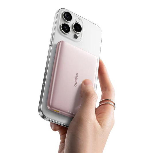 Baseus PicoGo AM41 langaton ulkoinen akku, 10000mAh, 27W, PD + FQI, 1 x QI - 1 x USB-C, Vaaleanpunainen E0027202