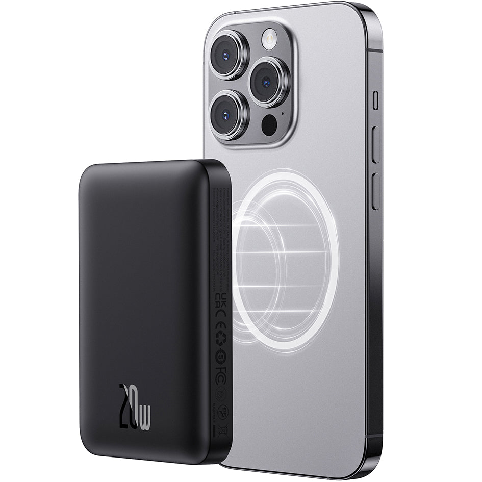 Ulkoinen langaton Baseus Magnetic Mini -akku, 10000mAh, 20W, PD + FQI, 1 x QI - 1 x USB-C, Musta P10059001113-00