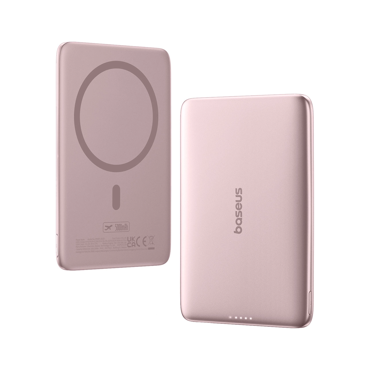 Langaton ulkoinen akku Baseus PicoGo AM41, 5000mAh, 20W, PD + FQI, 1 x QI - 1 x USB-C, Vaaleanpunainen