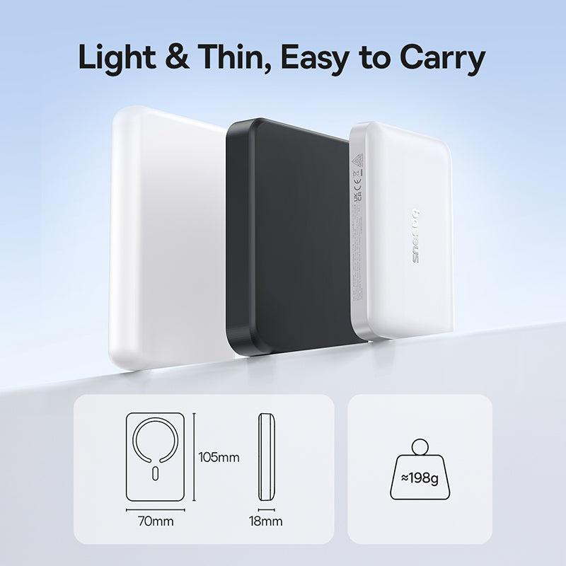 Langaton ulkoinen akku Baseus EnerFill FM11, 10000mAh, 30W, PD + FQI, 1 x QI - 1 x USB-C, Valkoinen