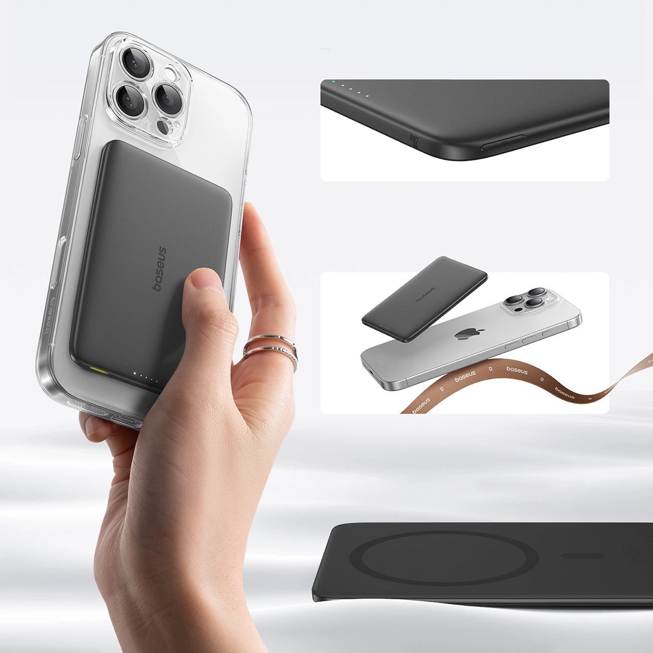 Baseus PicoGo AM41 langaton ulkoinen akku, 5000mAh, 20W, PD + FQI, 1 x QI - 1 x USB-C, Musta