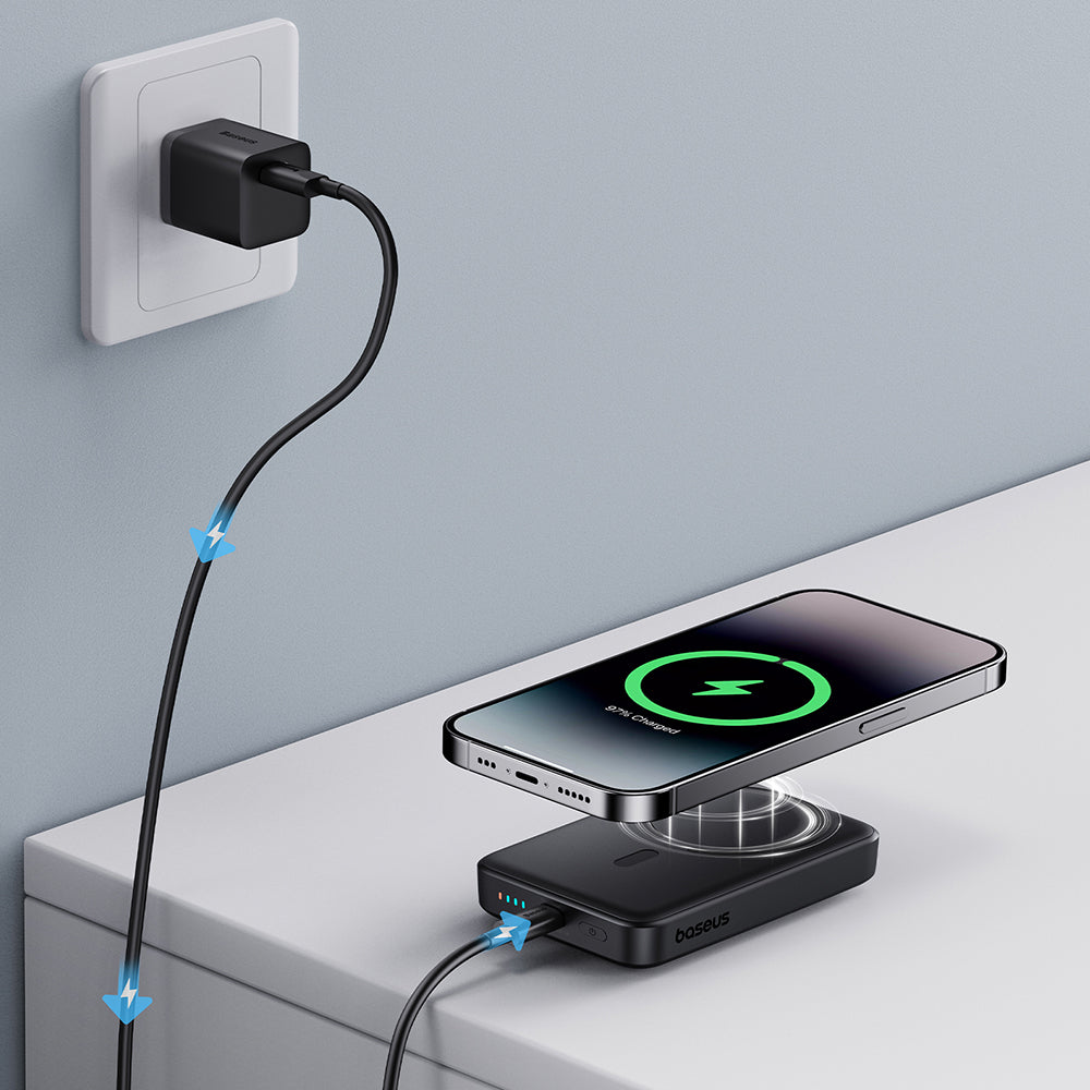 Ulkoinen langaton Baseus Magnetic Mini -akku, 10000mAh, 20W, PD + FQI, 1 x QI - 1 x USB-C, Musta P10059001113-00
