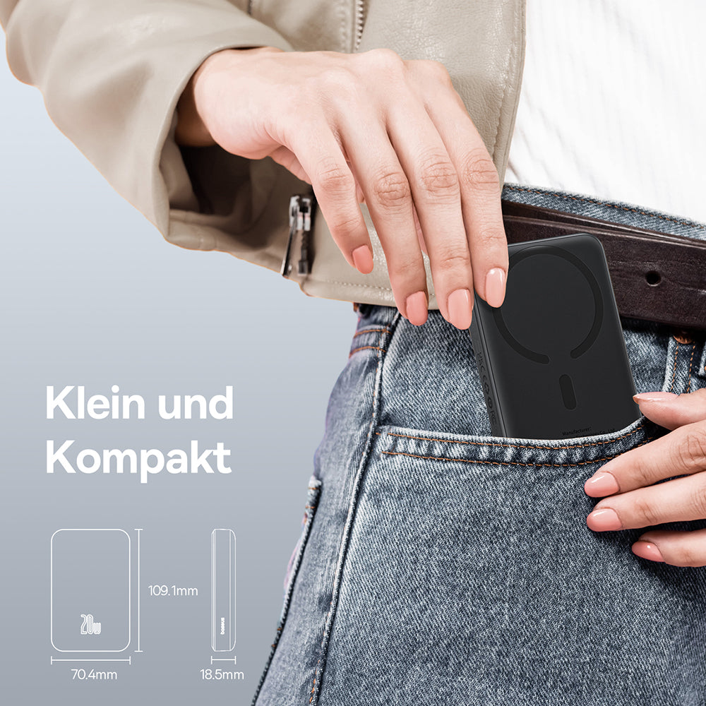 Ulkoinen langaton Baseus Magnetic Mini -akku, 10000mAh, 20W, PD + FQI, 1 x QI - 1 x USB-C, Musta P10059001113-00