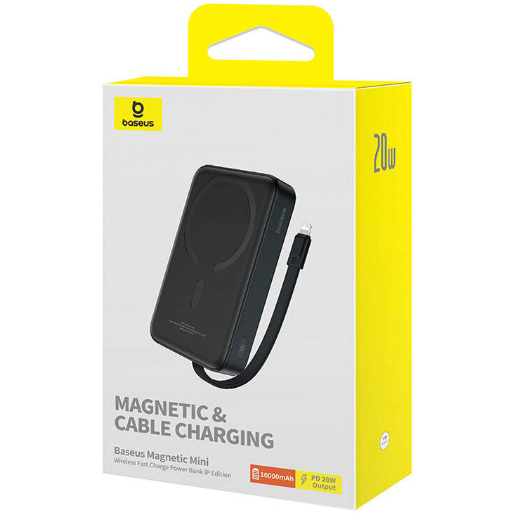 Baseus Magnetic Mini langaton ulkoinen akku, 10000mAh, 20W, PD + FQI, 1 x Lightning - 1 x QI - 1 x USB-C, Musta P10022109113-00